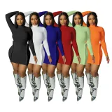 SC Solid Long Sleeve Bodycon Mini Dress DDF-88123