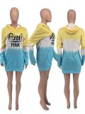 SC Plus Size Gradient Color PINK Letter Print Hooded Dress MX-9165
