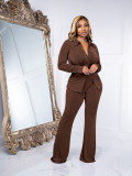 SC Solid Long Sleeve Shirt And Micro Flare Pant 2 Piece Set YD-8672