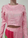 SC Fashon Painted Patchwork Holes Two Piece Pant Set LSD-8794