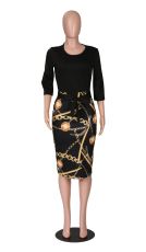SC Fashion Print 3/4 Sleeve Bodycon Dress GFMA-P079