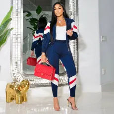 SC Casual Patchwork Sports Zipper Two Piece Pant Set SH-390433