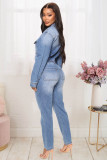 SC Plus Size Fashion Slim Long Sleeve Denim Jumpsuit LX-3539