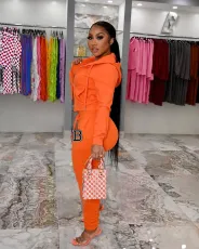 SC Solid Color Hooded Long Sleeve Pant Sport Two Piece Set XMF-209