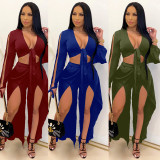 SC Sexy Tie Up Tops And Split Pant Two Piece Set CQF-90113