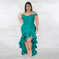 SC Plus Size V Neck Ruffles Irregular Evening Dress NNWF-7754