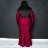 Plus Size Fashion Solid Color Long Sleeve Evening Dress NNWF-7772