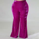 SC Plus Size Solid Color Velvet High Waist Flare Pant NNWF-7775