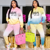 SC Letter Print Gradient Hooded Sweatshirt Two Piece Pant Set XHSY-19525