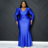 Plus Size Fashion Solid Color Long Sleeve Evening Dress NNWF-7772