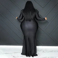 Plus Size Fashion Solid Color Long Sleeve Evening Dress NNWF-7772