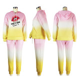 SC Lip Print Gradient Casual Sport Hooded Suit XHSY-19523