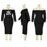 SC Plus Size One Shoulder Queen Letter Print Midi Dress XHSY-19511