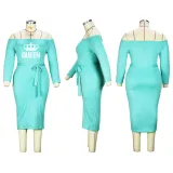 SC Plus Size One Shoulder Queen Letter Print Midi Dress XHSY-19511