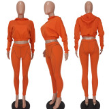 SC Solid Color Hooded Crop Tops And Pant Two Piece Set YD-1072