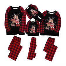 SC Deer Print Plaid Patchwork Christmas Family Pajama Set YLDF-995