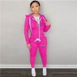 SC Plus Size PINK Print Hooded Coat And Pants 2 Piece Set GDNF-N8777P11