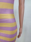 SC Stripe Print Sleeveless Slim Midi Dress QIYF-3226