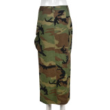 SC Plus Size Camo Print Split Button Maxi Skirt GBTF-8805