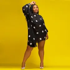 SC Plus Size Polka Dot Print Bat Sleeve Maxi Dress NNWF-3059