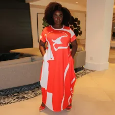 SC Plus Size Print Short Sleeve Maxi Dress NNWF-3009