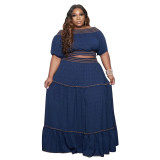 SC Plus Size Solid Short Tops And Maxi Skirt 2 Piece Set NNWF-3049
