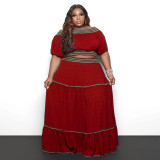 SC Plus Size Solid Short Tops And Maxi Skirt 2 Piece Set NNWF-3049