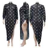 SC Plus Size Polka Dot Print Bat Sleeve Maxi Dress NNWF-3059