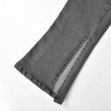 SC Solid Color Zipper Splicing Long Sleeve Denim Jumpsuit GBTF-9063