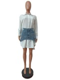 SC Casual Long Sleeve Shirt And Denim Skirt Two Piece Set MEM-88468