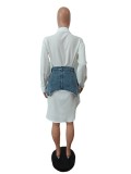 SC Casual Long Sleeve Shirt And Denim Skirt Two Piece Set MEM-88468