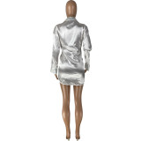 SC Long Sleeve Deep V Neck Solid Mini Dress NYMF-5053