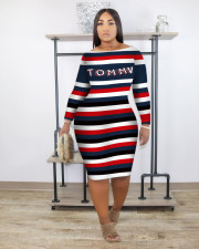 SC Plus Size Casual Print Long Sleeve Midi Dress OM-1529