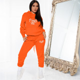 SC PINK Letter Print Plush Hooded Sweatshirt Two Piece Pant Set YFS-10303