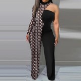 SC Fashion Print Single Shoulder Sleeve Jumpsuit GSRX-3012