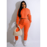 SC Plus Size Solid Color Hooded Sport 2 Piece Pants Set GCNF-0206