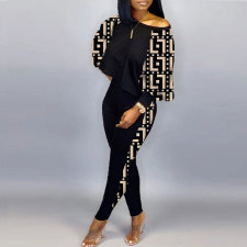 SC Plus Size Patchwork Long Sleeve Two Piece Pant Set NY-2653