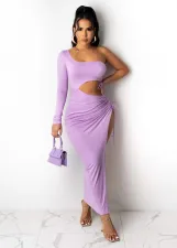 SC Plus Size Solid Color Drawstring One Shoulder Sleeve Dress OM-1530