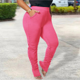 SC Plus Size Casual Solid Color Slim Ruched Pant XHSY-19534