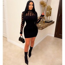 SC Knitted Long Sleeve Hollow Slim Sweater Dress CM-8649