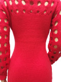 SC Knitted Long Sleeve Hollow Slim Sweater Dress CM-8649