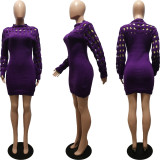 SC Knitted Long Sleeve Hollow Slim Sweater Dress CM-8649