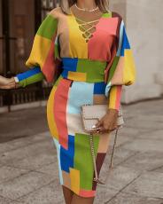 Plus Size Fashion Print Patchwork Slim Midi Dress NY-10348