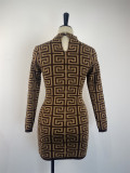 SC Fashion Print Long Sleeve Knits Bodycon Dress GWDS-230111