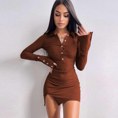 SC Rib Solid Color Slim Split Mini Dress ME-8266