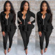 SC Solid Zipper Ruffles Long Sleeve Two Piece Set TE-4525