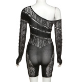 SC Sexy Mesh See Through Hollow Out Skinny Romper XEF-24006