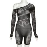 SC Sexy Mesh See Through Hollow Out Skinny Romper XEF-24006