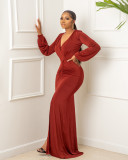 SC Plus Size Solid Color Long Sleeve Long Dress GYLY-9453