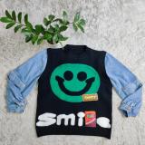 SC Fashion Knits Patchwork Denim Long Sleeve Sweater Top CY-0023